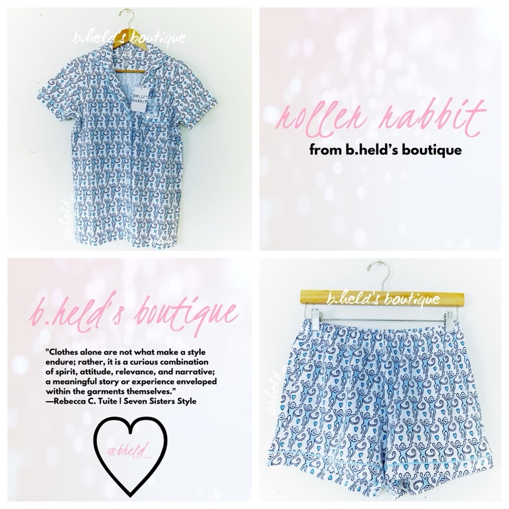 Roller Rabbit Lovely Monkey Polo Pajamas in Powder Blue/Navy Size Small New NWT